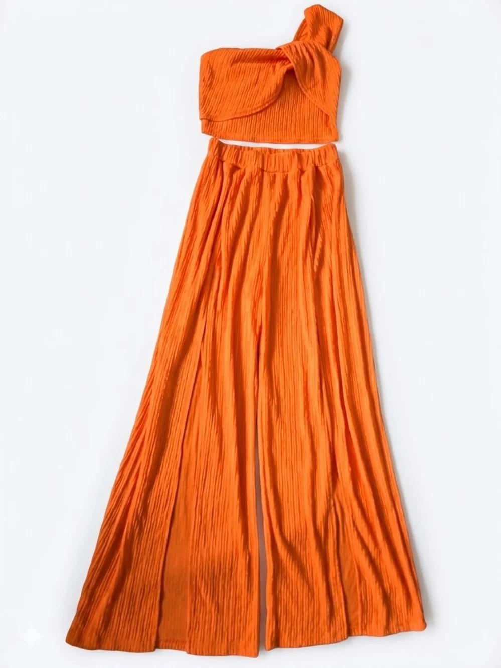 SHEIN Orange One-Shoulder Crop Top & Wide-Leg Pants Set